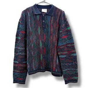 Vintage Coogi 3D Knit Long Sleeve Collared Polo Multicolor Sweater Sz L Men's